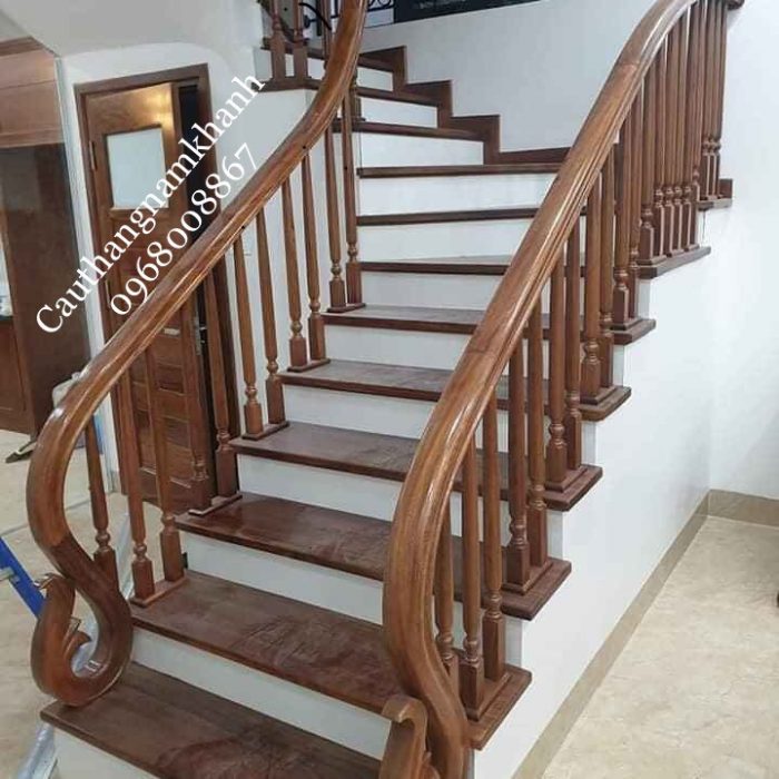 Mẫu cầu thang gỗ song kép
